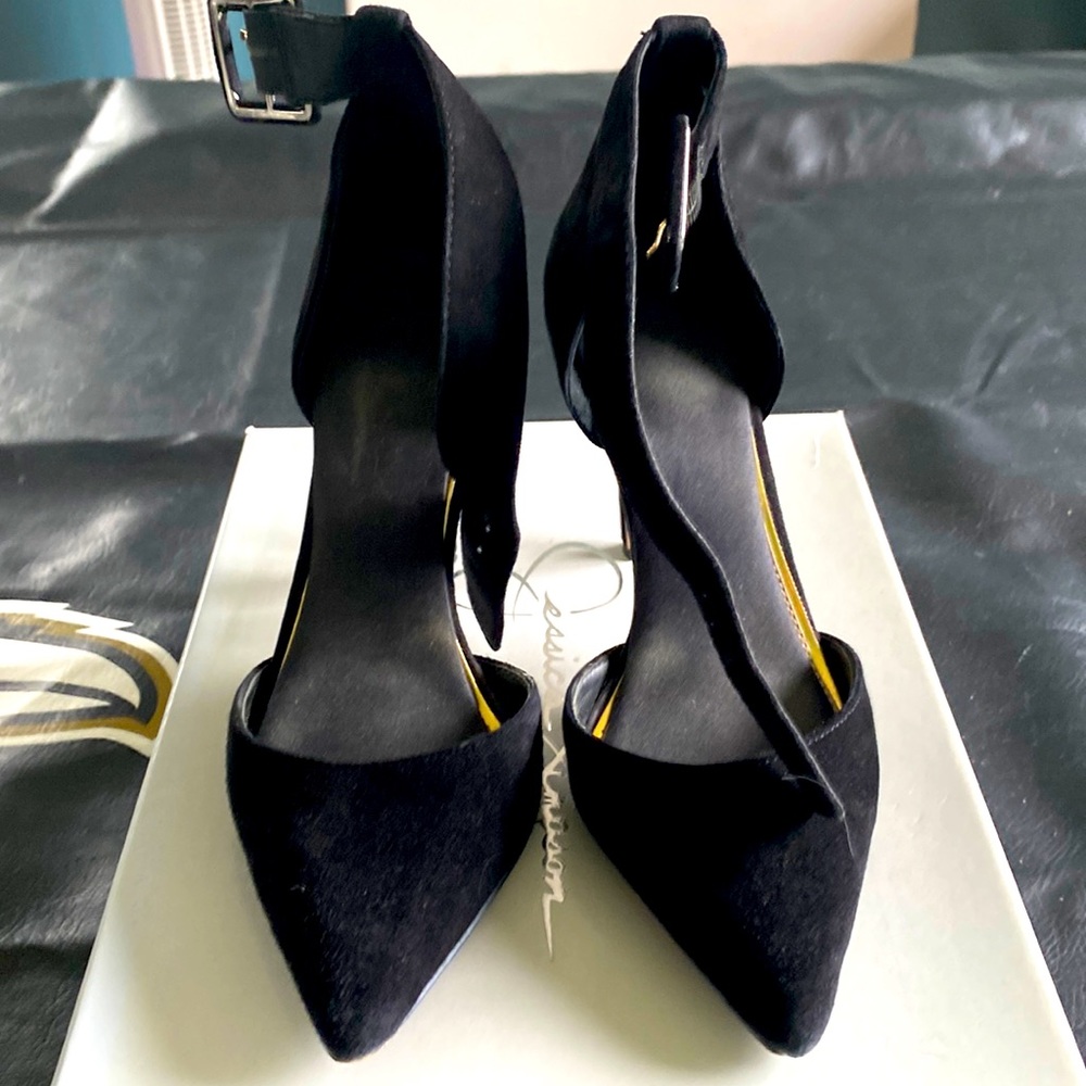 Jessica Simpson ankle strapped suede heels